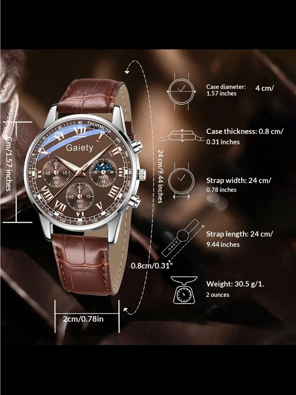 WOKAI Brown Leather Chronograph Men’s Watch with Moonphase